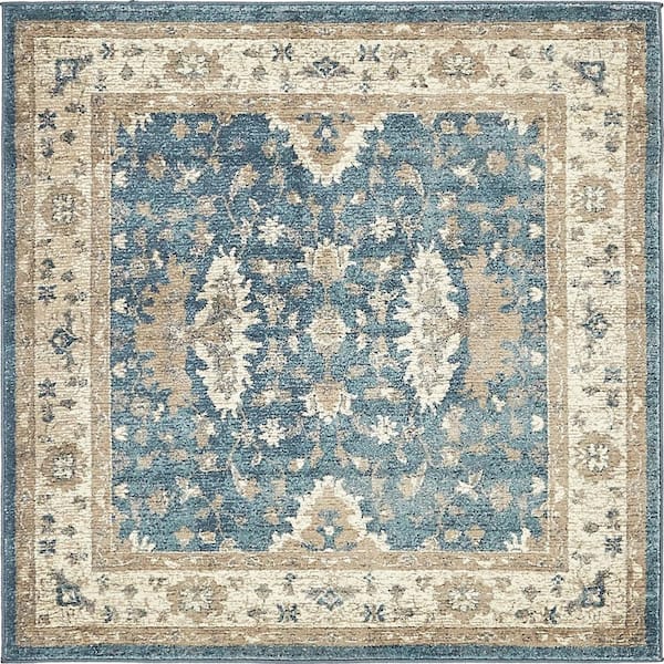 Unique Loom Salzburg Itzling Light Blue 4' 0 x 4' 0 Square Rug
