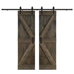 K Series 48 in. x 84 in. Aged Barrel DIY Knotty Wood Double Sliding Barn Door with Hardware Kit