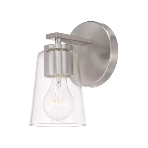 Portman 5 in. 1-Light Sconce in Brushed Nickel with Clear Glass