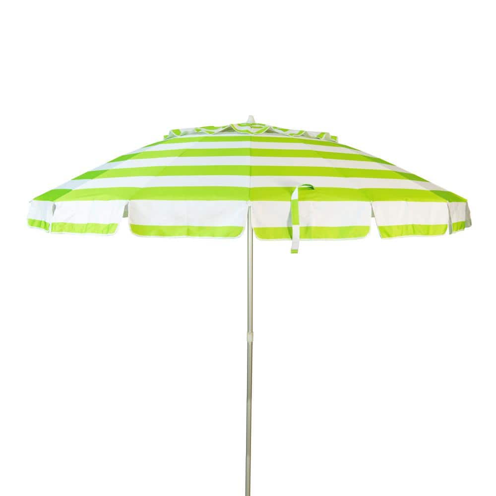 8 ft Lime and White Stripe Aluminum Patio Beach Umbrella
