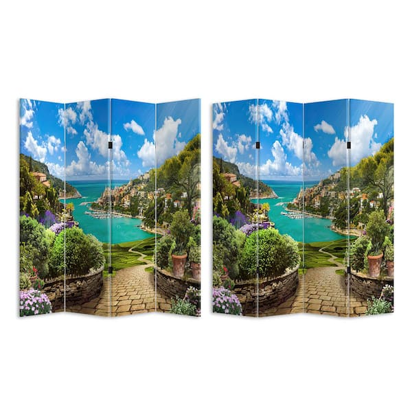 Printed Canvas 71 in. Amalfi Coast 4-Panel Room Divider