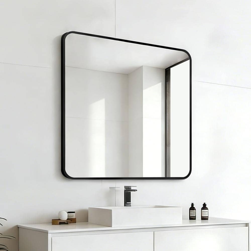 30 in. W x 30 in. H Black Metal Framed Bathroom Mirror, HD Glass, Rounded Corner, Vertical/Horizontal Mount price history on PriceWatchPro