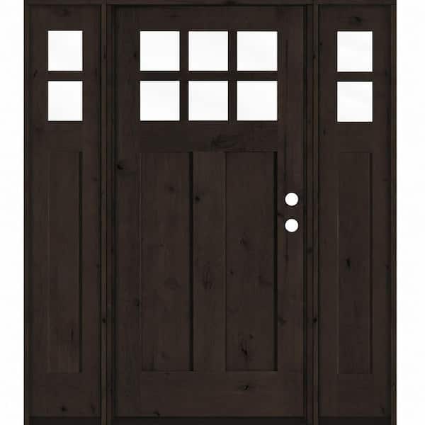 60 in. x 80 in. Knotty Alder Left-Hand/Inswing 6 Lite Beveled Clear Glass True Black Stain Wood Prehung Front Door w/DSL