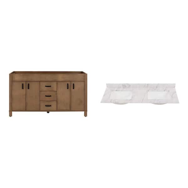 Winsome 60 in. Double Bath Vanity Cabinet in Sand and 61 in. x 22 in. Cultured Marble White Double Sink Top