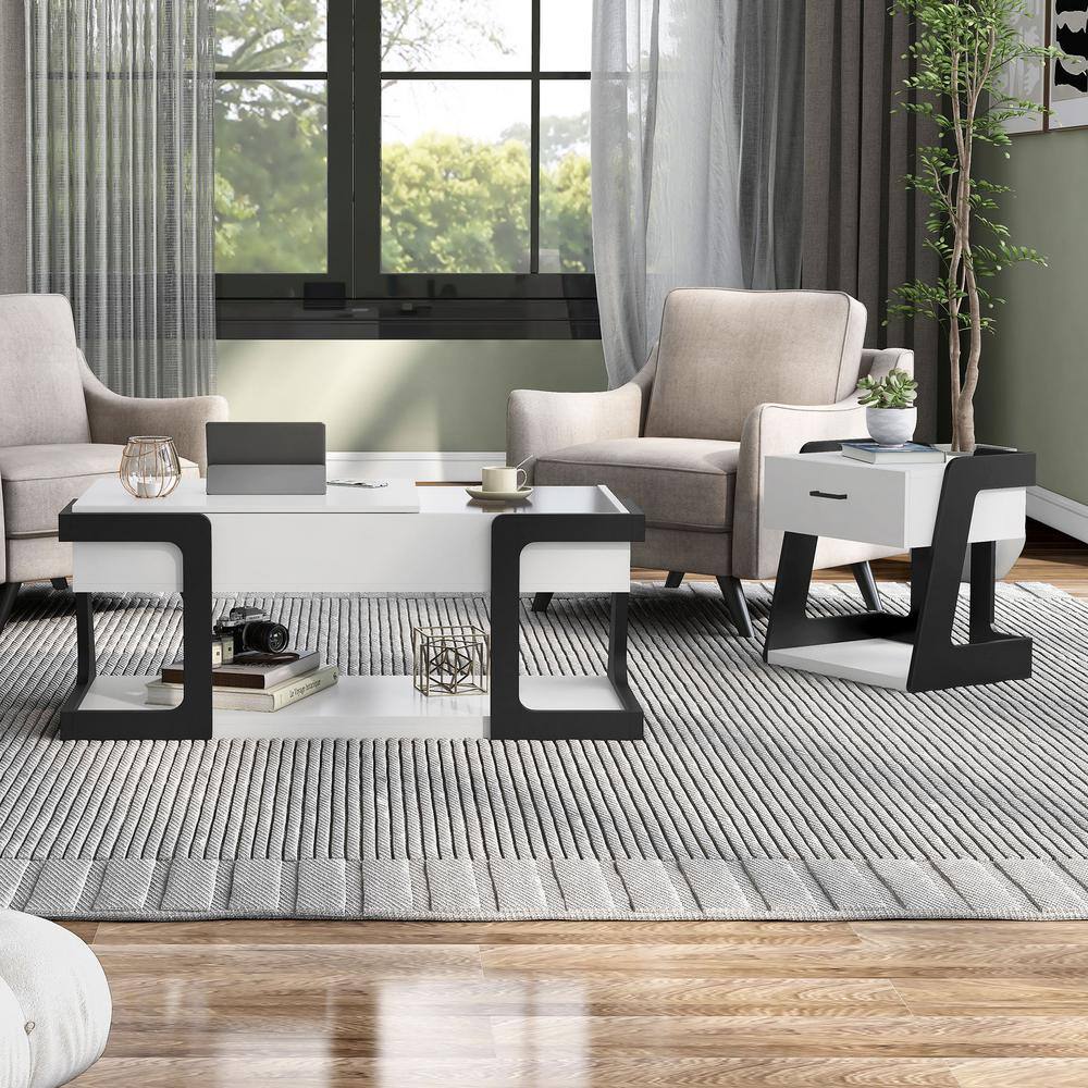 Oakley White and Black Composite Coffee and End Table Set