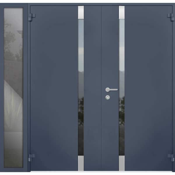 VDOMDOORS 6777 84 in. x 80 in. Right-Hand/Outswing Side Tinted Glass Gray Graphite Steel Prehung Front Door with Hardware