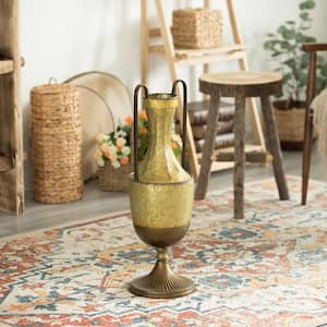 Large Decorative Antique Style 2 Handle Metal Jug Floor Vase for Entryway, Living Room or Dining Room