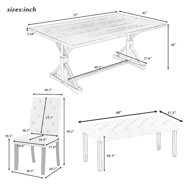 6-Piece Farmhouse Gray Wood Top Dining Room Set Seats 5