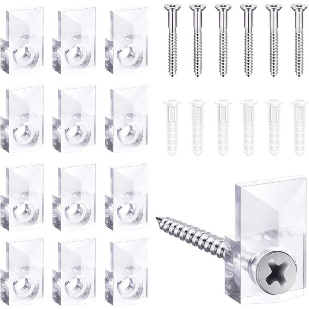 Crystal Clear Plastic Mirror Holder Clips Kit with Screws for Glass Retaine