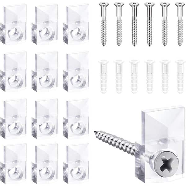 Adrinfly Crystal Clear Plastic Mirror Holder Clips Kit with Screws for Glass Retainer and Hanging 22-Sets Classic Style Silver
