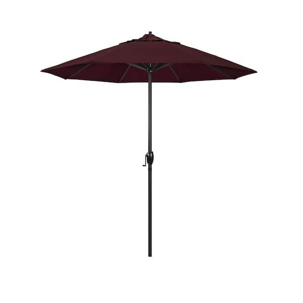 California Umbrella 7.5 ft. Black Aluminum Market Patio Umbrella Auto Tilt in Burgundy Pacifica