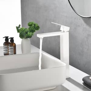 Single-Handle Single-Hole High Arc Spout Bathroom Faucet in Matte White