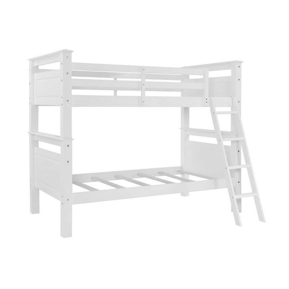 Benjara White Twin Adjustable Bunk Bed with Ladders BM295767 - The Home ...