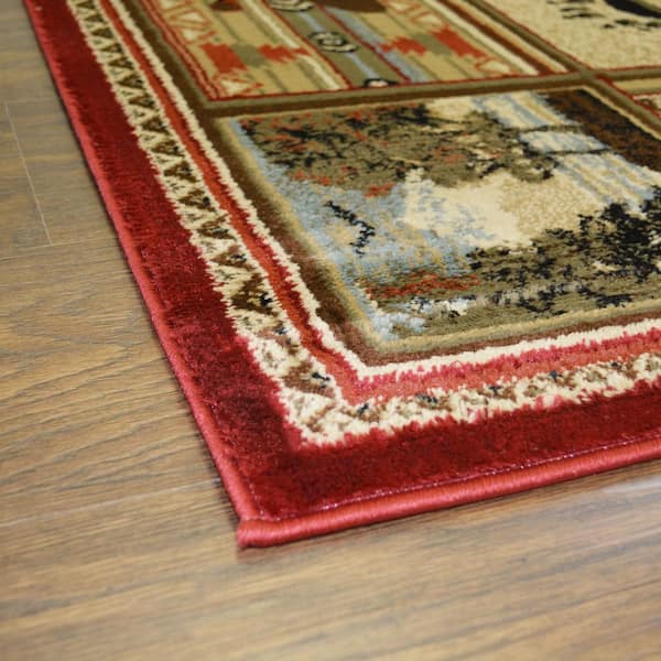 Hearthside Woodlands Bear Red 2 ft. x 8 ft. Lodge Area Rug