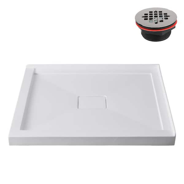 GB-605-424 42 in. x 34 in. Corner Acrylic Shower Base in Glossy White With Center Drain, Drain Included