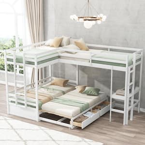 Qualler White Twin Size Bunk Bed with a Loft Bed and Two Drawers ...