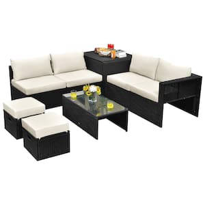 8-Piece Wicker Patio Conversation Set with White Cushions