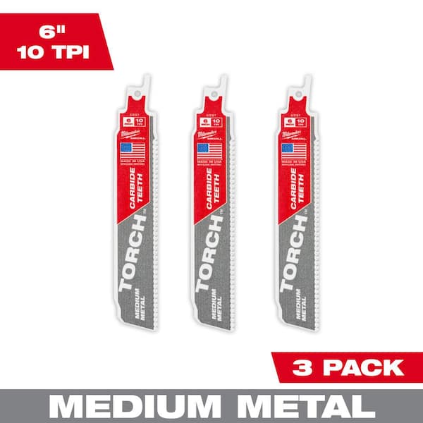 Milwaukee 6 in. 10TPI The TORCH with Carbide Teeth Metal Cutting SAWZALL Reciprocating Saw Blade (3-Pack)