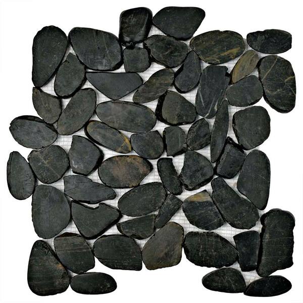 Merola Tile Riverstone Flat Black 11-3/4 in. x 11-3/4 in. x 10 mm Natural Stone Mosaic Tile