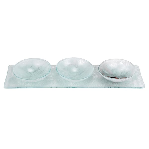 Badash Crystal 18 in. L x 5 in. W x 2 in. H Hostess in White Marble Glass Decor (4-Piece Set)
