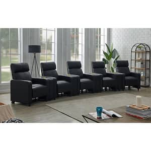 Toohey 9-Piece Black Faux Leather Upholstered Tufted Recliner Living Room Set