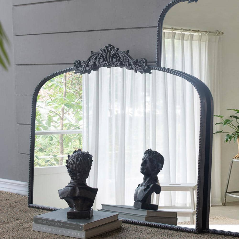 40 in. W x 31 in. H Arched Black Metal Framed Wall Mirror with Classic Desi