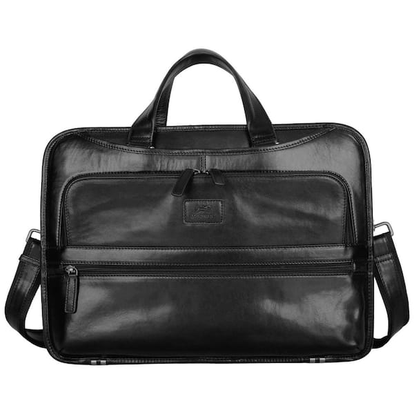 Pelle D'oro Black Leather Triple Compartment 15.6" Laptop / Tablet Briefcase
