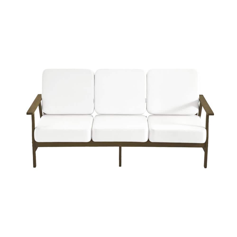 Teak Color Solid Wood Frame 3-Seater Outdoor Sofa with Beige Cushions price history on PriceWatchPro