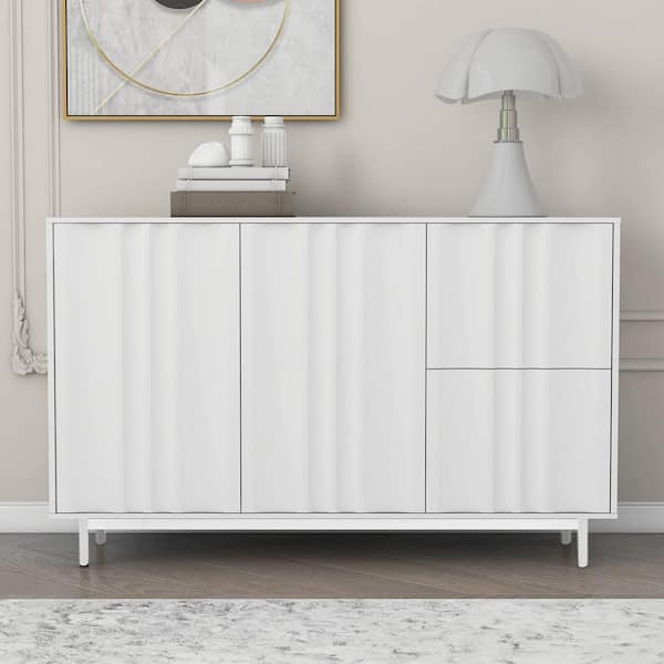 White Wood 47.2 in. Sideboards with 2 Doors and 2 Drawers