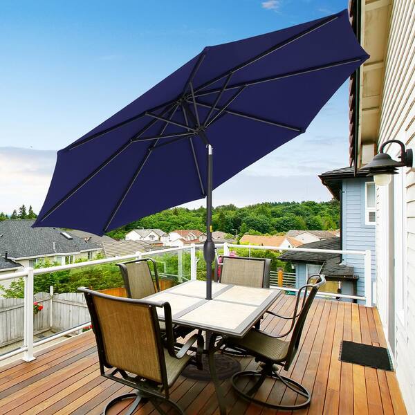 Sonkuki 9 ft. Aluminum Circle Outdoor Market Patio Umbrella with Crank and Push Button Tilt in Navy Blue
