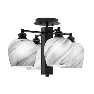 Albany 17.5 in. 4-Light Espresso Semi-Flush with Onyx Swirl Glass Shades