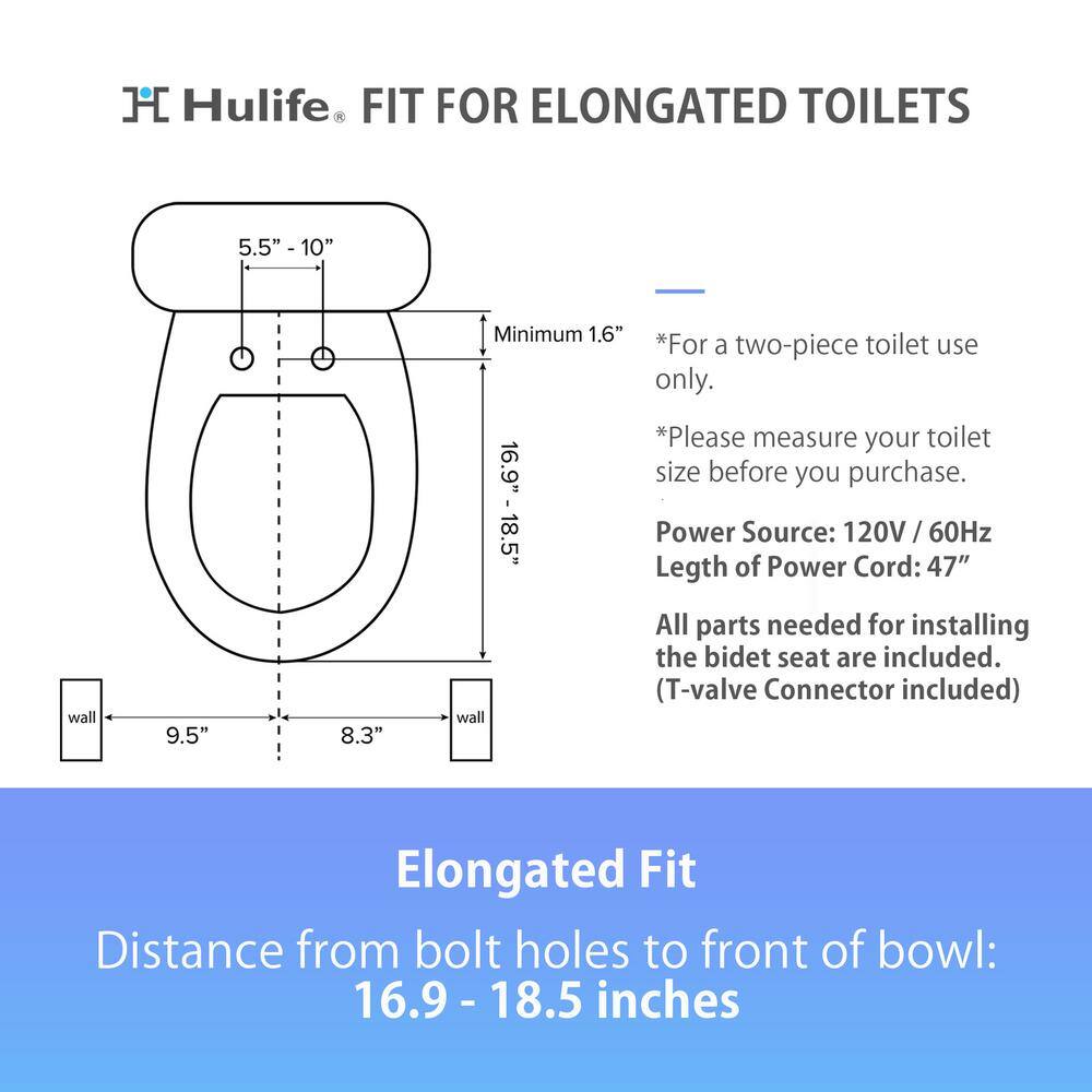 Hulife White Electric Bidet Seat with Heated Water and Air Dryer