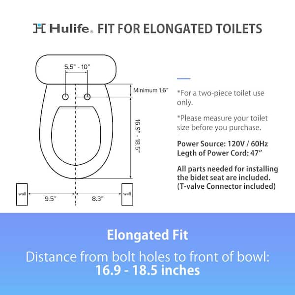 Aoibox Electric Bidet Seat for Elongated Toilet in White W LED Light, Heating, Warm Water Washing, Hot Air Dryer Remote Control, Whhite