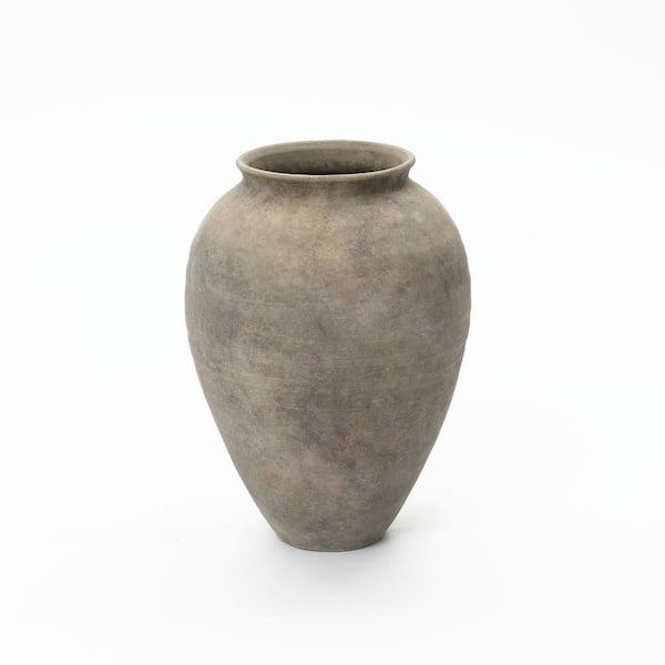 17.7 in. Tall Earthy Gray-Brown Terracotta Pot, Handcrafted Rustic Ceramic Vase