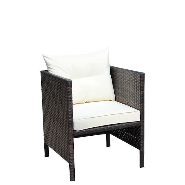 Contemporary and Ergonomic Wicker Outdoor Dining Chair: Durable, Stylish, Easy-Clean, with White Cushion (1-Pack)