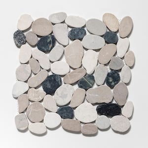 Sliced Pebble Tile Black/White/Tan 11-1/4 in. x 11-1/4 in. x 9.5mm Honed Pebble Mosaic Tile (9.61 sq. ft. / case)