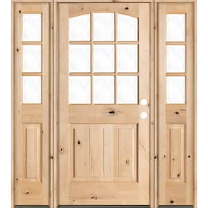 60 in. x 80 in. Knotty Alder Left-Hand/Inswing 9-Lite Clear Glass Unfinished Wood Prehung Front Door with Sidelites