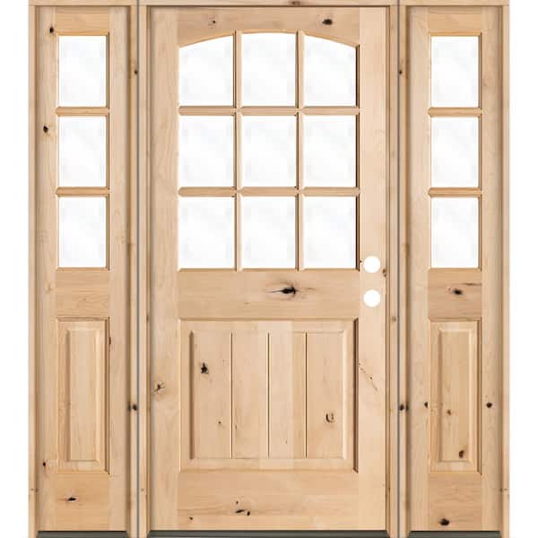 Krosswood Doors 60 in. x 80 in. Knotty Alder Left-Hand/Inswing 9-Lite Clear Glass Unfinished Wood Prehung Front Door with Sidelites