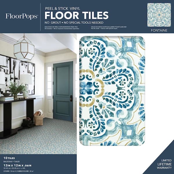 Fontaine 12 in. W x 12 in. L Blue Peel & Stick Vinyl Tile Flooring (10 sq. ft./case)
