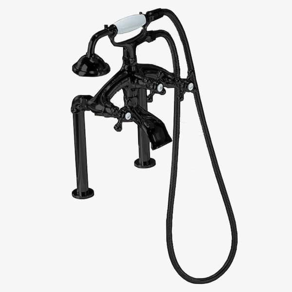 3-Handle Tub Deck Mount Bathtub Faucet with Handshower and Hose in Matte Black
