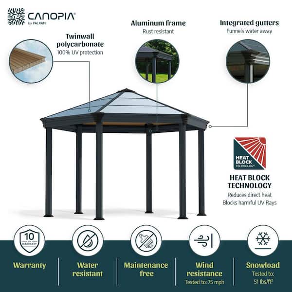 Roma Hexagonal 12 ft. x 14 ft. Gray/Bronze Outdoor Gazebo