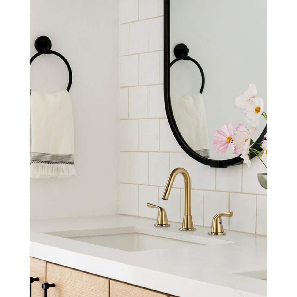8-Inch Brushed Gold Stainless Steel Widespread Bathroom Faucet