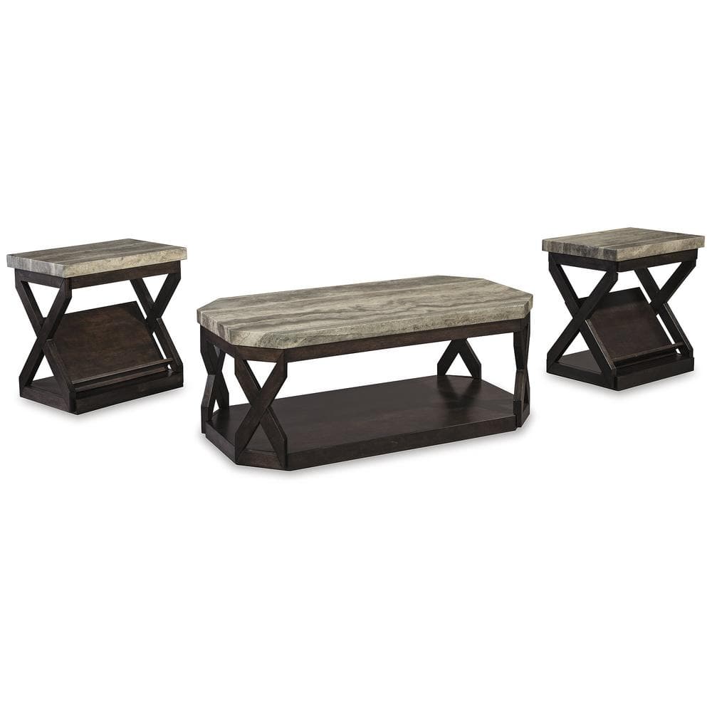 Radilyn Faux Marble Brown Rectangular 3-Piece Table Set