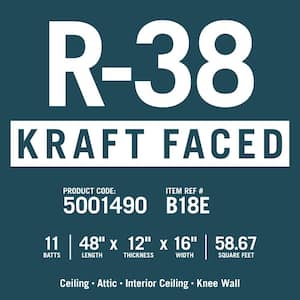 R-38 EcoBatt Kraft Faced Fiberglass Insulation Batt 12 in. x 16 in. x 48 in.