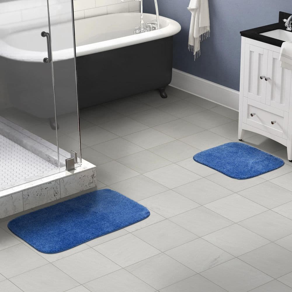 Electric Blue Plush Nylon Traditional 2-Piece Bath Rug Set