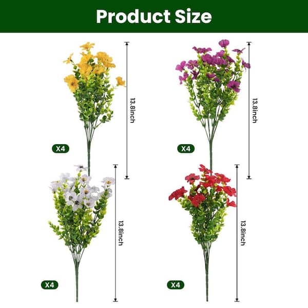 13.8 in. Multi-Colored Artificial Mixed Flower, 16-Pieces Faux UV