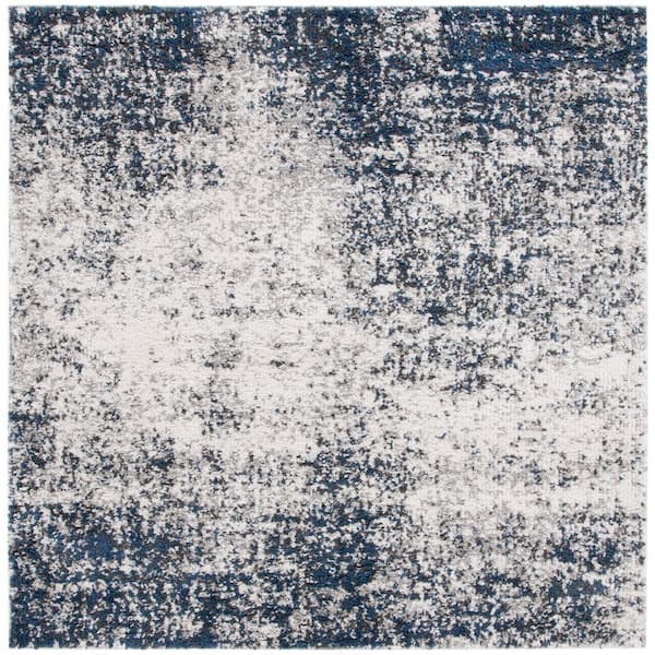 Jericho Shag 7 ft. x 7 ft. Ivory/Navy Distressed Abstract Square Area Rug