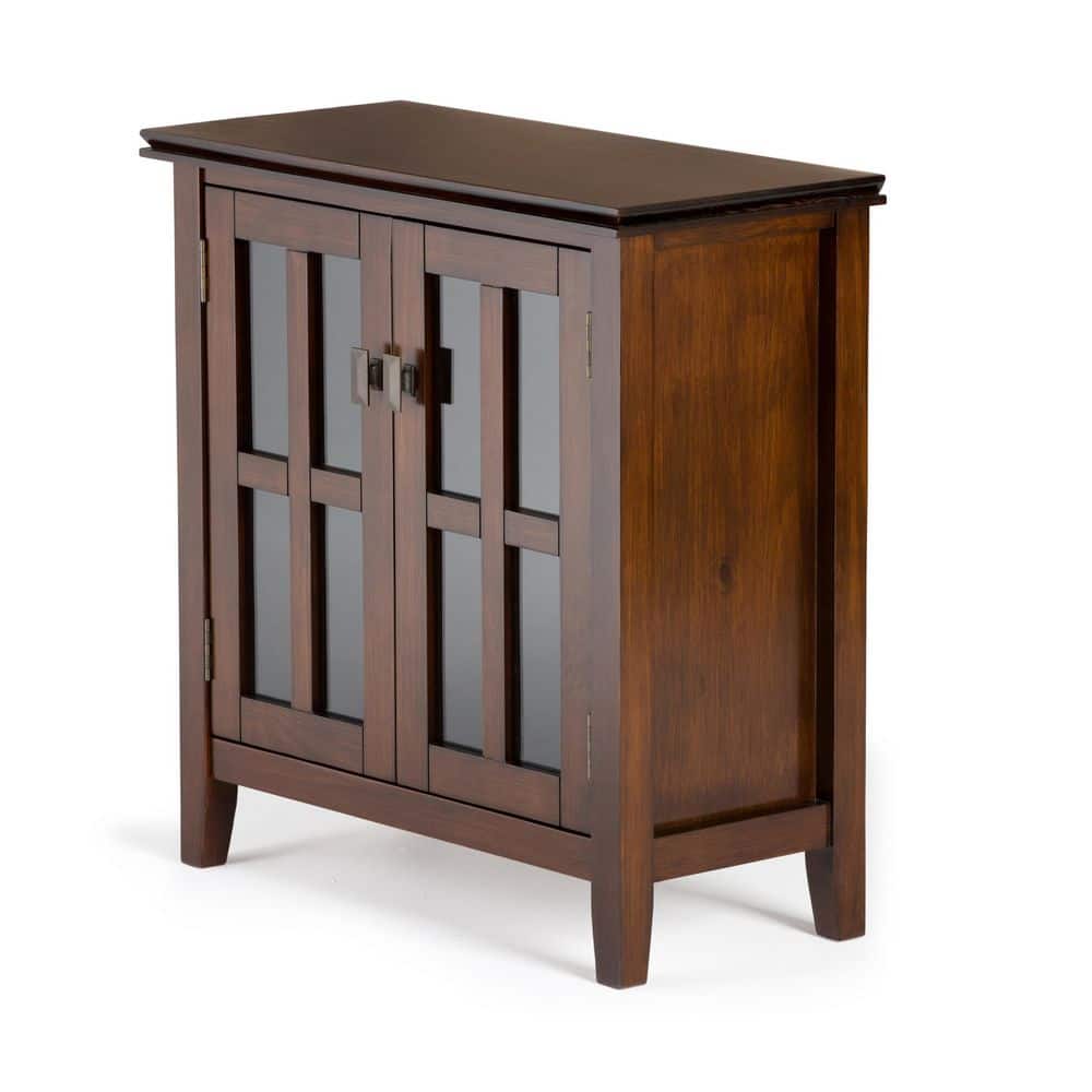 Russet Brown Solid Wood Low Storage Cabinet with Glass Doors