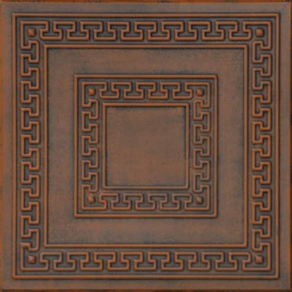 A La Maison Ceilings Greek Key Antique Copper Orange 1.6 ft. x 1.6 ft. Decorative Foam Glue Up Ceiling Tile (21.6 sq. ft./case)