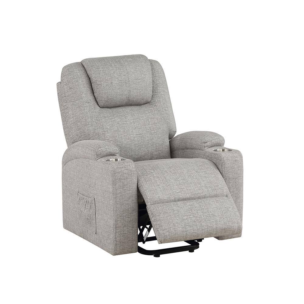 Gray Leather Power Lift Recliner with Wood Frame